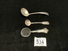 HALLMARKED SILVER SIFTER SPOON;1923; WALKER AND HALL, VICTORIAN SILVER MUSTARD SPOON AND A SILVER