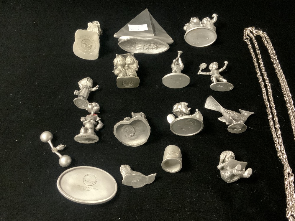 THIRTEEN MINATURE PEWTER FIGURES, SOME OF DISNEY CHARACTERS AND PEWTER MODEL OF SAILING BOAT. - Image 3 of 4