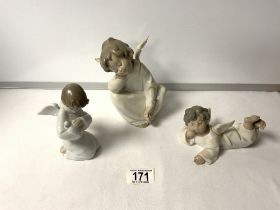THREE ANGELS BY LLADRO LARGEST 17CM, WITH ONE OTHER