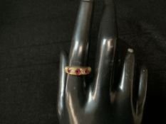 A VICTORIAN 18 CT HALLMARKED GOLD DIAMOND AND RUBY SET GYPSY RING; SIZE R; 4 GMS.
