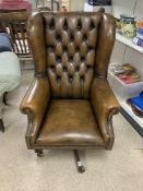 BROWN LEATHER BUTTON BACK SWIVEL OFFICE CHAIR