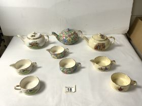 ROYAL WINTON GRIMWADES BATCHELORS TEA SET WITH HUNTING SCENE AND TWO OTHERS; FLORAL AND VICTORIAN
