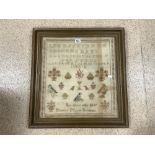 VICTORIAN SAMPLER DATED 1897 FRAMED AND GLAZED 64 X 67CM