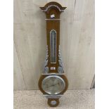 A REGENCY STYLE BANJO BAROMETER WITH SILVERED DIALS.