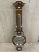 A REGENCY STYLE BANJO BAROMETER WITH SILVERED DIALS.