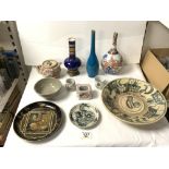 QING DYNASTY SHALLOW BOWL, 27 CM DIAMETER, IMARI BOTTLE VASE AND OTHER CHINESE CERAMICS, AND LACQUER