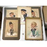 FIVE WATERCOLOUR SKETCHES OF CARICATURES BY FRANK HOLLAND, 1925, 31X25 CMS.