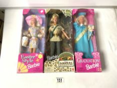 THREE BOXED BARBIE'S FROM THE 1990'S INCLUDES ONE DISNEY'S ANIMAL KINGDOM, EASTER STYLE AND