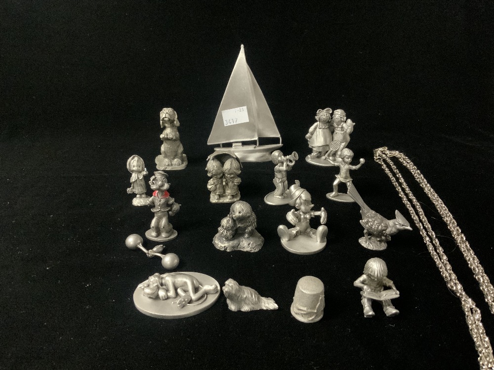 THIRTEEN MINATURE PEWTER FIGURES, SOME OF DISNEY CHARACTERS AND PEWTER MODEL OF SAILING BOAT. - Image 2 of 4