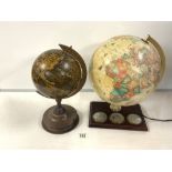 A GLOBE BAROMETER/THERMOMETER MADE IN DENMARK, AND ANOTHER REPRODUCTION GLOBE.