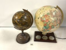 A GLOBE BAROMETER/THERMOMETER MADE IN DENMARK, AND ANOTHER REPRODUCTION GLOBE.