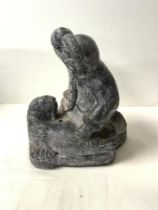 A CANADIAN CARVED COMPOSITE FIGURE OF INUIT AND WALRUS, 24 CMS.