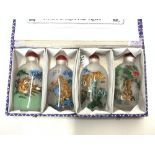 SET OF FOUR VINTAGE CHINESE GLASS INTERNAL PAINTED SNUFF BOTTLES OF TIGERS 8CM