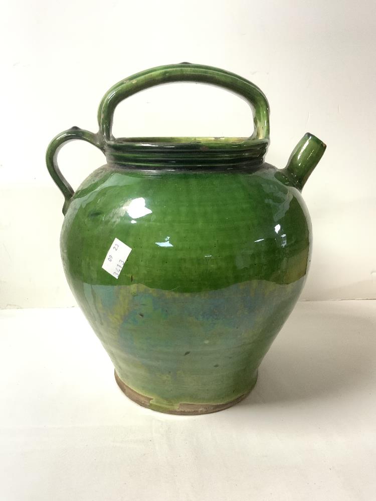 A GREEN GLAZED POTTERY WATER JUG; 28 CMS. - Image 2 of 4