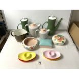 QUANTITY OF VINTAGE POOLE POTTERY WITH 1970'S PLASTIC EGG CUP HOLDERS