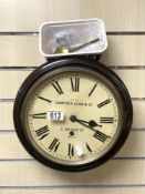ANTIQUE MAHOGANY WALL CLOCK ( CAMERER CUSS & CO ) WITH PENDULUM AND KEY