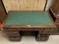 VICTORIAN MAHOGANY WRITING DESK WITH GREEN LEATHER TOP 122 X 80 X 64CM