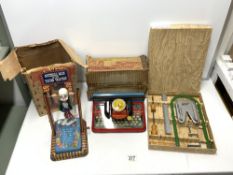VINTAGE CHILDS TOYS MET TOY MUSICAL MAN ON THE FLYING TRAPEZE, METTYPE JUNIOR TYPEWRITER AND