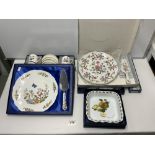 MIXED BOXED CERAMICS ROYAL WORCESTER COFFEE CANS/PLATES OLD FOLEY TART PLATE AND SERVER AND MORE