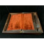 A VICTORIAN ROSEWOOD AND MOTHER O PEARL INLAID WRITING SLOPE; THE INTERIOR FITTED WITH 2 DRAWERS;