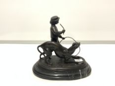 19TH-CENTURY FRENCH BRONZE ( YOUNG BOY AND DOG ) SIGNED BARRIE ON AN OVAL MARBLE BASE 20CM