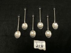 SET OF 6 HALLMARKED SILVER BEAN END COFFEE SPOONS.