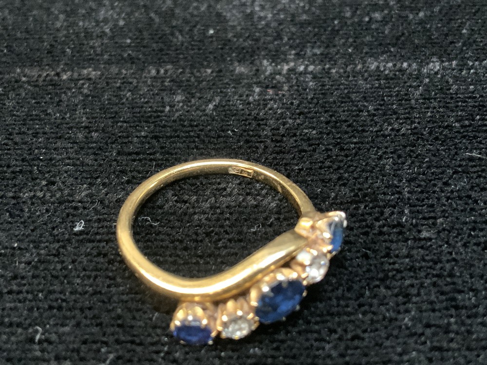 LADIES GOLD RING SET WITH TWO DIAMONDS AND THREE SAPPHIRES, SIZE J, 3.5 GRAMS. - Image 5 of 5