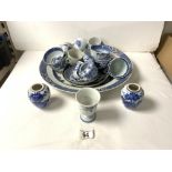 CHINESE BLUE AND WHITE CHARGER A/F; 38.5 CMS AND OTHER BLUE AND WHITE ORIENTAL PORCELAIN.