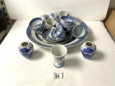 CHINESE BLUE AND WHITE CHARGER A/F; 38.5 CMS AND OTHER BLUE AND WHITE ORIENTAL PORCELAIN.