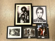 FIVE PICTURES - TWIGGY, DURAN DURAN, JIMI HENDRIX, PAUL MCCARTNEY WITH MICHAEL JACKSON AND SIGNED