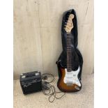ELECTRIC GUITAR SQUIRE STRAT BY FENDER WITH CASE AND SQUIRE SP 10 AMP