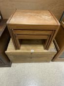 MID-CENTURY TEAK NEST OF TABLES WITH A VICTORIAN PINE CHEST