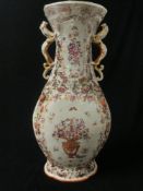 CHINESE FAMILLE ROSE VASE, DECORATED WITH MICE AND FLOWERS, WITH DRAGON HANDLES; 40 CMS;. A/F.