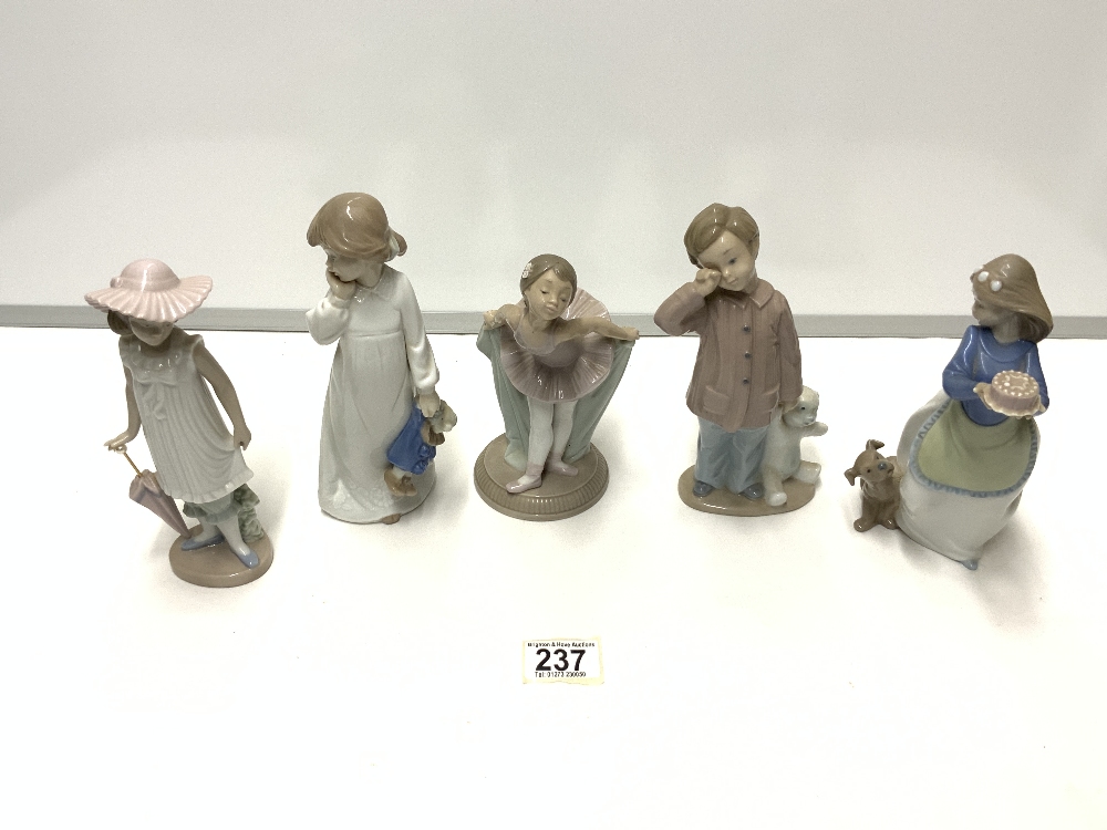 FIVE NAO PORCELAIN FIGURES OF CHILDREN, INCLUDING A BALLERINA.