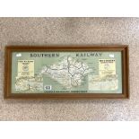VINTAGE SOUTHERN RAILWAY MAP FRAMED AND GLAZED MAP OF THE ISLE OF WIGHT 68 X 30CM