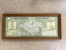 VINTAGE SOUTHERN RAILWAY MAP FRAMED AND GLAZED MAP OF THE ISLE OF WIGHT 68 X 30CM