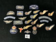 QUANTITY OF MILITARY CLOTH PATCHES, RAF, ROYAL OBSERVER CORPS AND OTHERS.