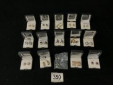 15 PAIRS OF MODERN STONE SET EARRINGS, SOME IN SILVER.