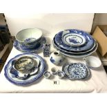 CHINESE BLUE AND WHITE SHAPED CHARGER, 36 CMS DIAMETER A/F, 3 OTHER BLUE AND WHITE CHARGERS, AND