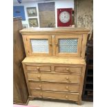 VICTORIAN PINE DRESSER TWO OVER THREE CHEST OF DRAWS WITH A DISPLAY CUPBOARD TO THE TOP 155 X 120