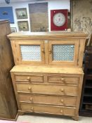 VICTORIAN PINE DRESSER TWO OVER THREE CHEST OF DRAWS WITH A DISPLAY CUPBOARD TO THE TOP 155 X 120