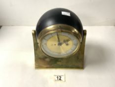 A VINTAGE BRASS AND METAL, WESTWOOD 8 DAY SEARCH LIGHT MANTLE CLOCK.