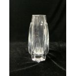 A HEAVY BACARAT GLASS VASE, SIGNED TO BASE, 17 CMS.