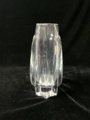 A HEAVY BACARAT GLASS VASE, SIGNED TO BASE, 17 CMS.