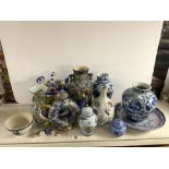 CHINESE FAMILLE ROSE VASE, A/F, 24 CMS, CHINESE BLUE AND WHITE VASE A/F, OTHER CHINESE PORCELAIN,