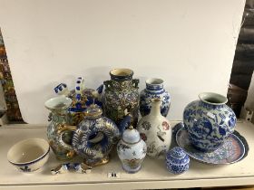 CHINESE FAMILLE ROSE VASE, A/F, 24 CMS, CHINESE BLUE AND WHITE VASE A/F, OTHER CHINESE PORCELAIN,