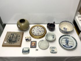 MIXED CHINA INCLUDES 19TH-CENTURY PLAQUE REPRODUCTION DUTCH MOTTAHEDEH PLATE AND MORE