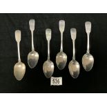 SET OF 6 GEORGE IV HALLMARKED IRISH SILVER RAT TAIL DESSERT SPOONS, DUBLIN 1825 - CHARLES MARSH; 213