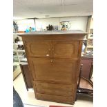 A GERMAN WALNUT AND BEECH ESCRETOIRE WITH THREE DRAWERS AND FITTED INTERIOR 120 X 59 X 190CM