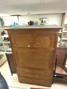 A GERMAN WALNUT AND BEECH ESCRETOIRE WITH THREE DRAWERS AND FITTED INTERIOR 120 X 59 X 190CM